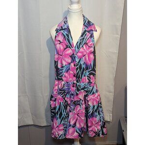 Vintage 90's Romper Shorts Hawaiian FLORAL Cotton Beach Size Large Marissa